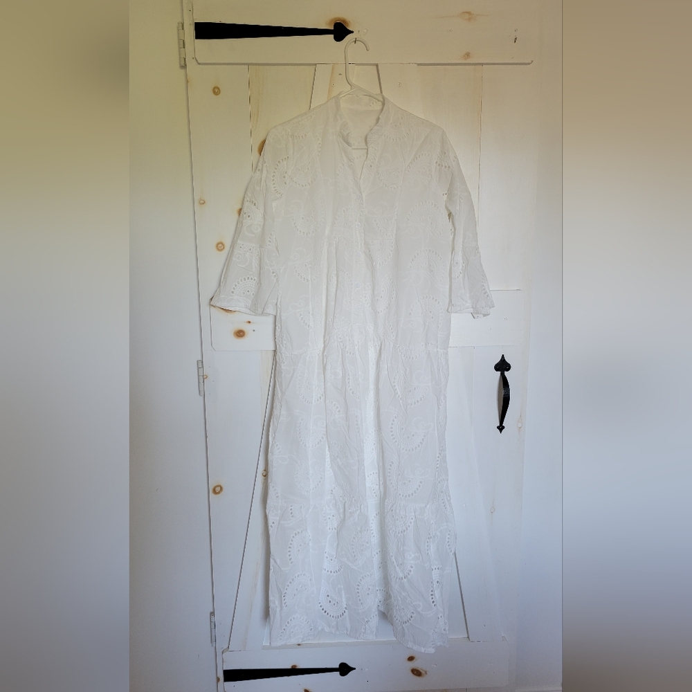 Women's White Eyelet Midi Dress